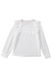 Hollowed Long Sleeve Round Neck Ruffled Blouse