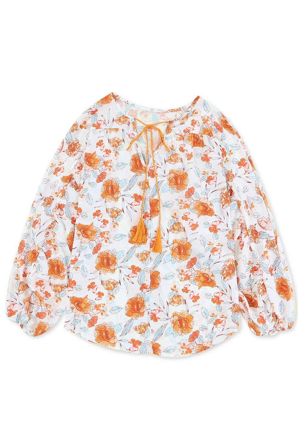 Blouse dolman orange fendue à col en V et imprimé floral 