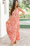 Floral Print V Neck Sleeveless Empire Waist Dress