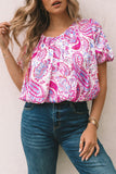 Paisley Pattern Print Puff Sleeve V Neck Blouse