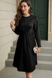 Twist Front Tie Back Long Sleeve Satin Dress