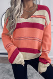 Striped Pattern Knit V Neck Sweater