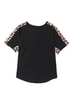 Leopard Splicing O-neck Short Sleeve T Shirt