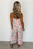 White Floral Spaghetti Straps Wide Leg Jumpsuit