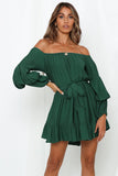 Off-Shoulder Tiered Bubble Sleeve Ruffled Dress