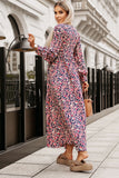 Boho Floral Print Buttons Deep V Neck Maxi Dress