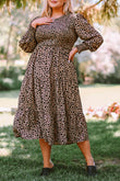 Plus Size Leopard Print Smocked Tiered Dress