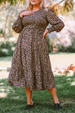 Plus Size Leopard Print Smocked Tiered Dress