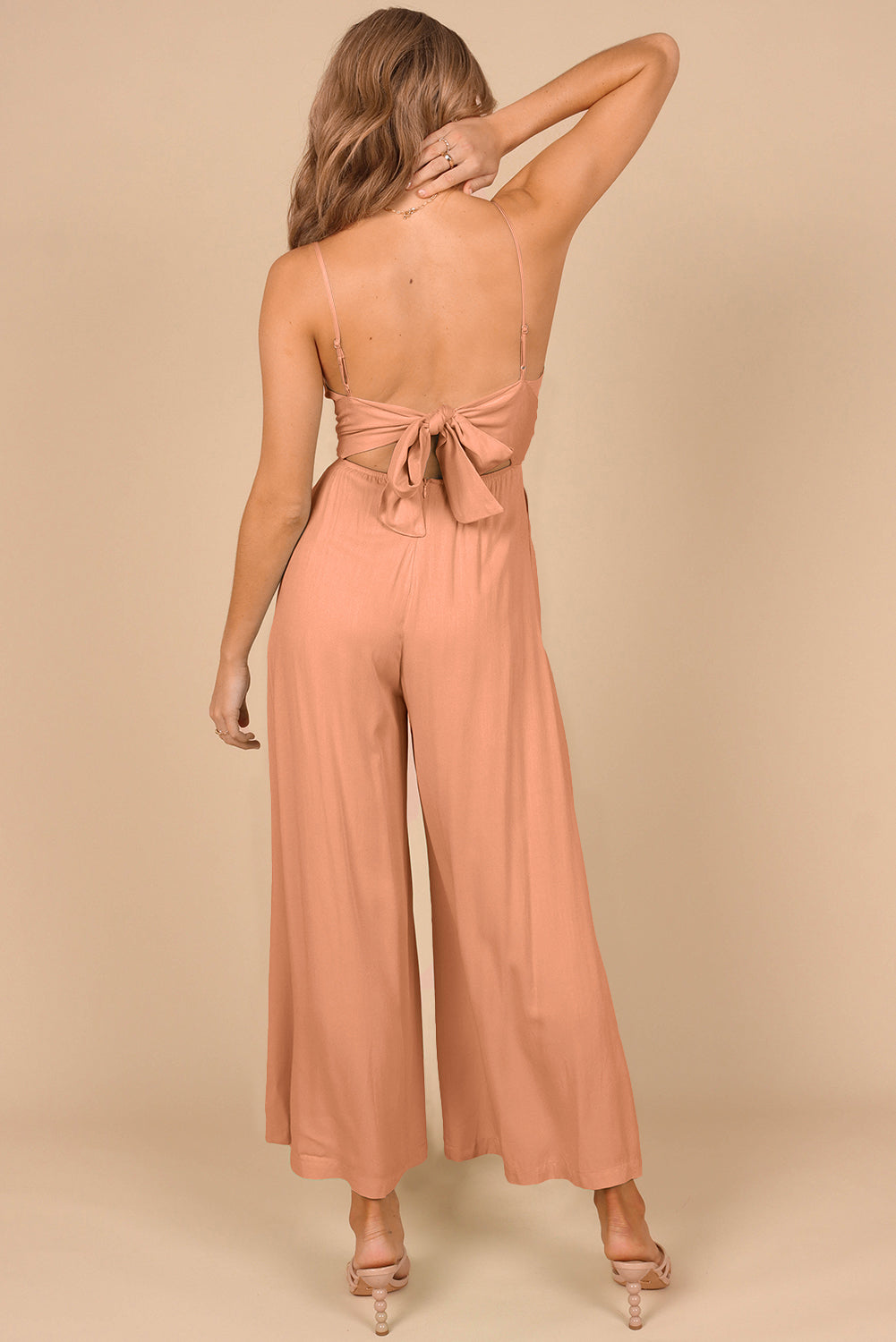 Spaghetti Straps Backless Knot Wide-Leg Jumpsuit