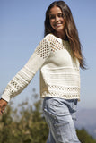 Solid Color Pointelle Knit Puff Sleeve Sweater