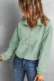 Zip Front Pocketed Pullover Sweatshirt