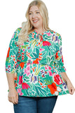 Floral Tie Split Neck Plus Size Peplum Blouse