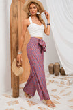 Ditsy Floral Print Tie Front Wide Leg Pants