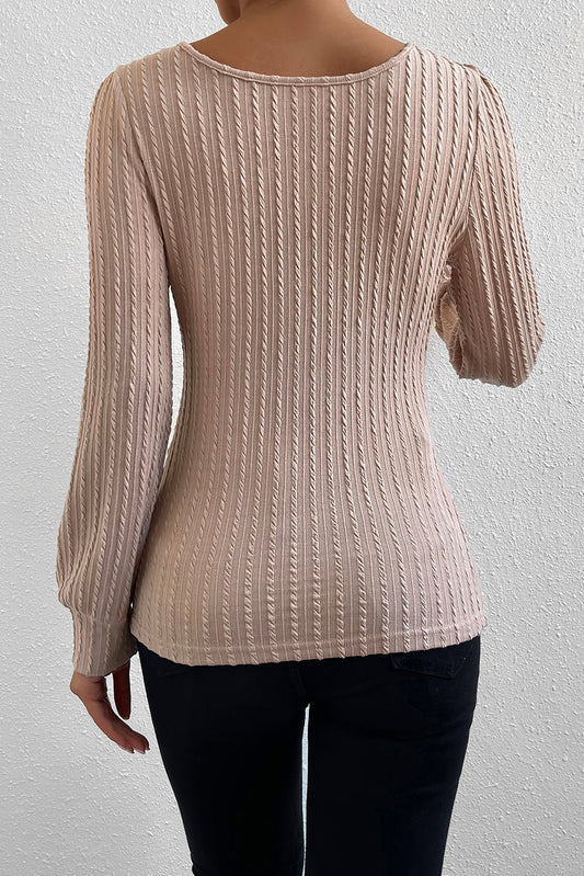 Square Neck Bubble Sleeve Textured Knit Top