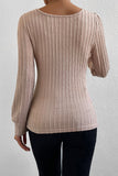 Square Neck Bubble Sleeve Textured Knit Top