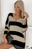 Contrast Striped V Neck Loose Sweater