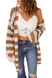 Striped Color Block Hollowed Knit Cardigan