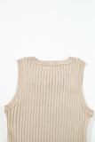 Apricot Ribbed Knit Crew Neck Tank Top