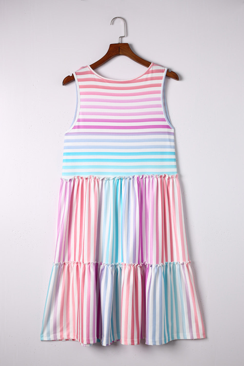 Ombre Striped Sleeveless Tiered Plus Size Dress