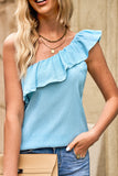 Ruffle One Shoulder Crinkle Tank