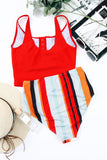 Square Neck Sleeveless Fashion Print Tankini Set