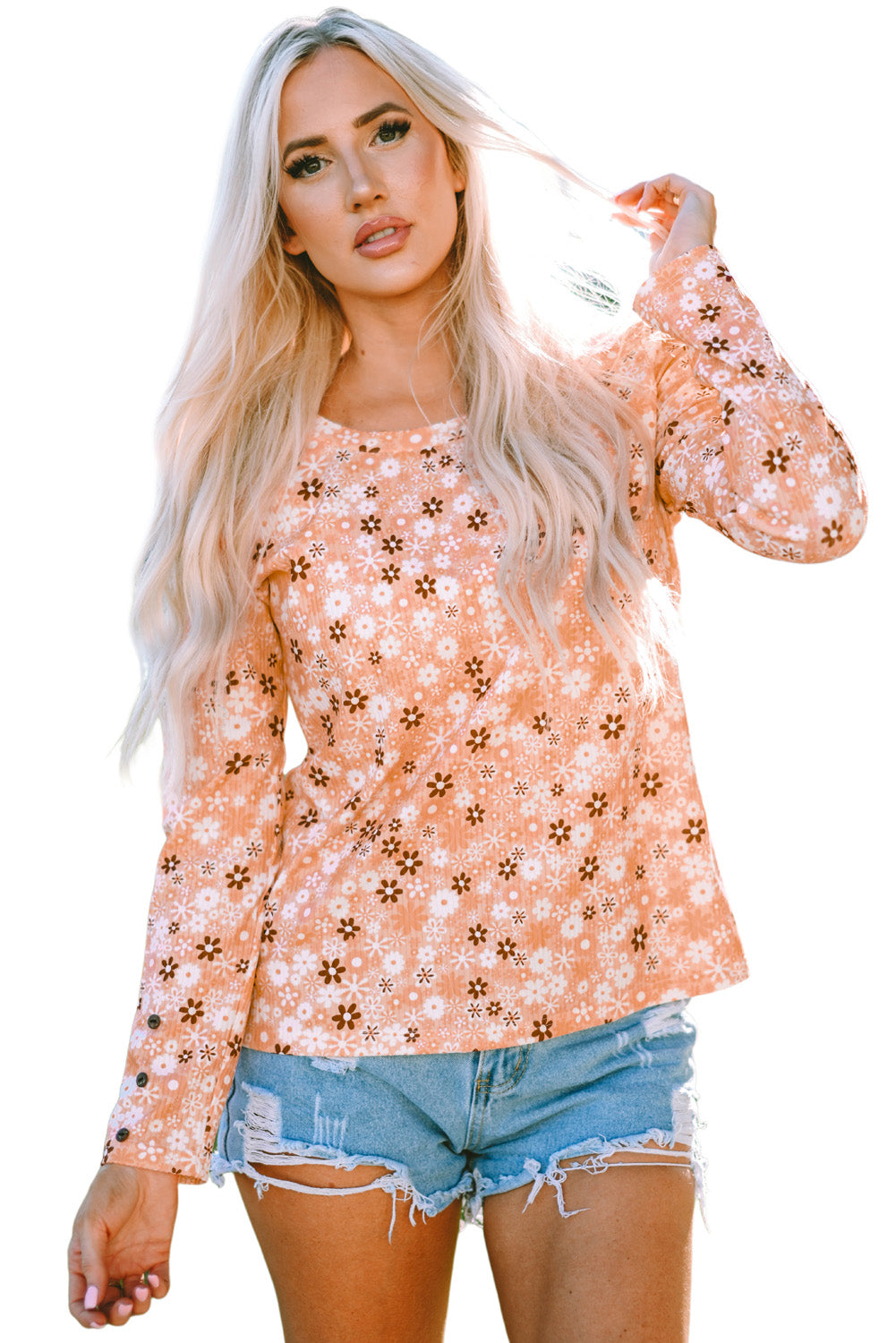 Floral Knit Long Sleeve Top