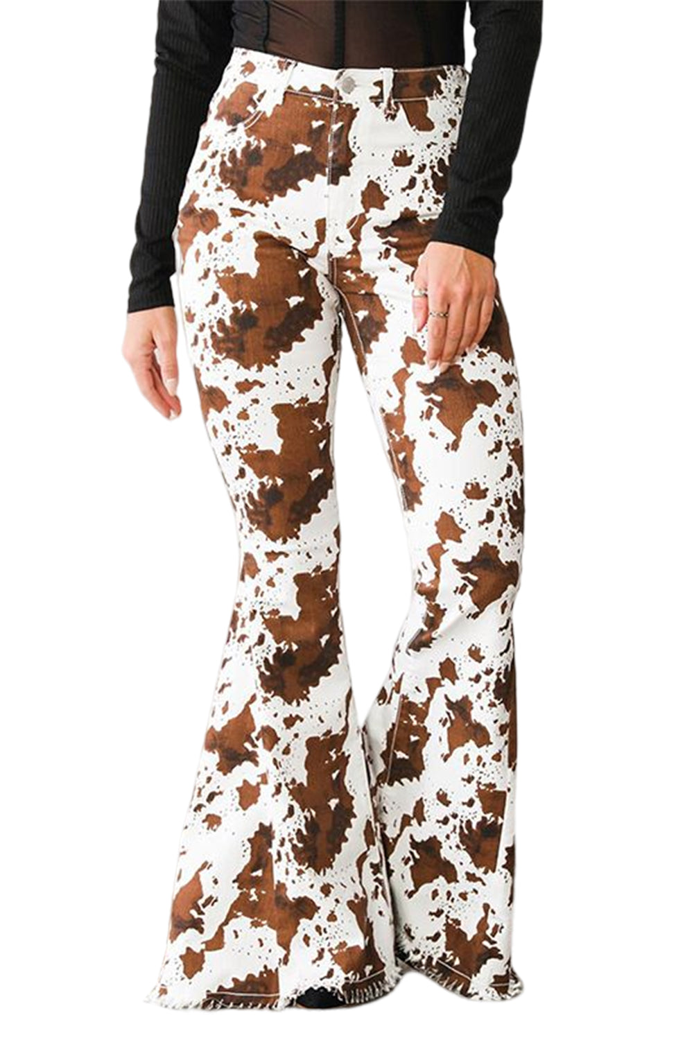 Abstract Print Raw Hem High Waist Flare Pants