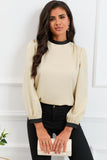 Color Block Bow Back Mock Neck Blouse