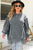 Acid Wash Relaxed Fit Seamed Pullover Sweatshirt with Slits