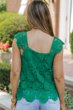 Lace Crochet Ruffled Square Neck Tank Top