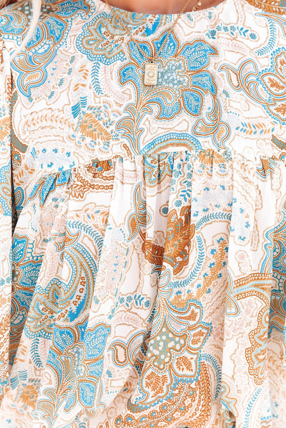 Paisley Print Wide Sleeves Loose Blouse