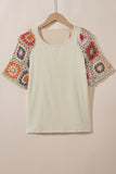 Medium Grey Floral Crochet Short Sleeve Top