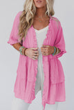 Ruffled Trim Half Sleeve Open Front Kimono