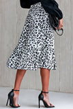 Leopard Print Ruffle Hem Slit Midi Skirt