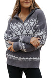 Western Geometric Printed Quarter Zip Pullover Sweater