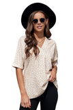 Animal Print V-neck Rolled Sleeve Tunic Top