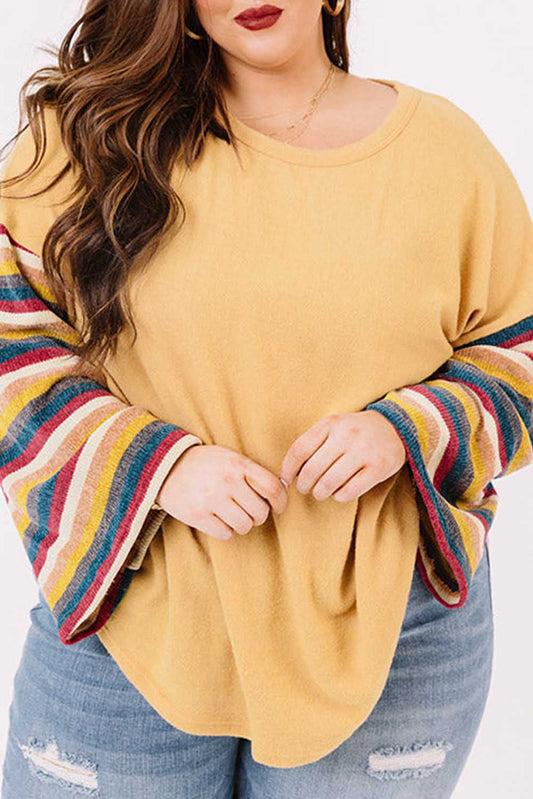 Haut rayé jaune Serape à manches cloche de grande taille