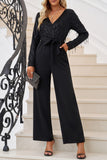 Sequin Fringes V Neck Long Sleeve Jumpsuit