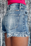 Short en jean skinny taille haute bleu à ourlet brut