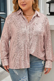 Sequin Long Sleeve Button-Up Plus Size Shirt