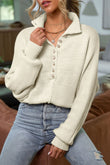 Pearl Button Stand Collar Dolman Sleeve Sweater