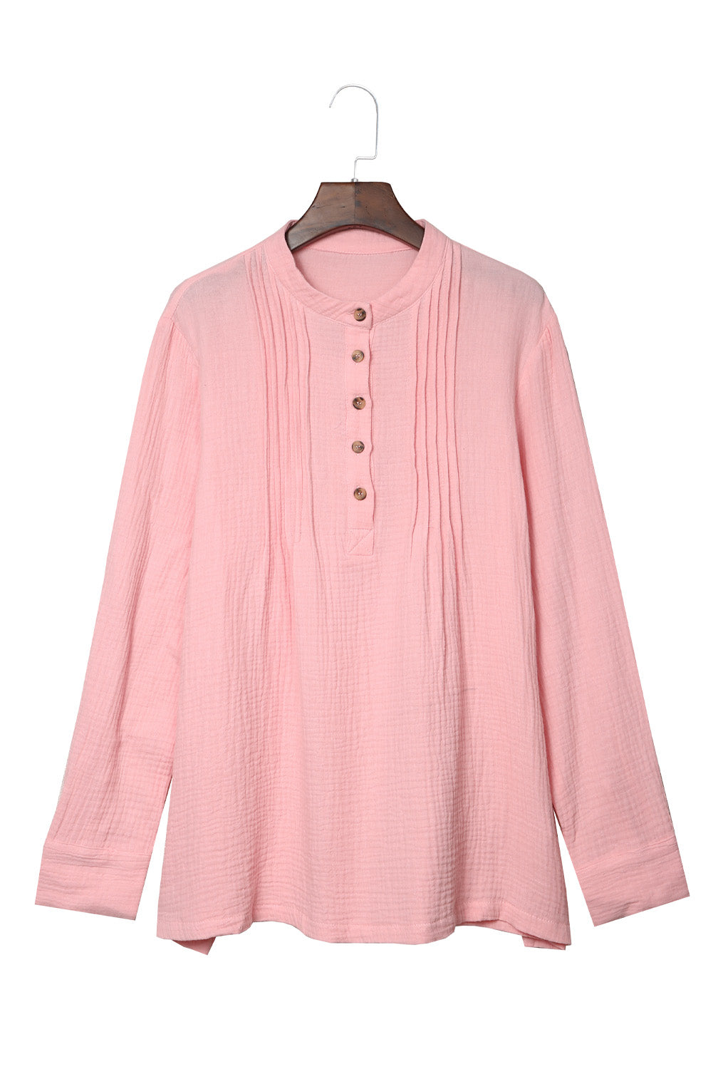 Pleated Half Buttoned Waffle Knit Blouse