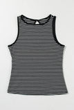 Black Striped Print Ribbed Knit Sleeveless Top