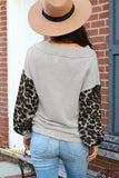 Wild Leopard Contrast Sleeve Colorblock Waffle Knit Top