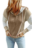 Long Sleeve Textured Knit Patchwork Hoodie