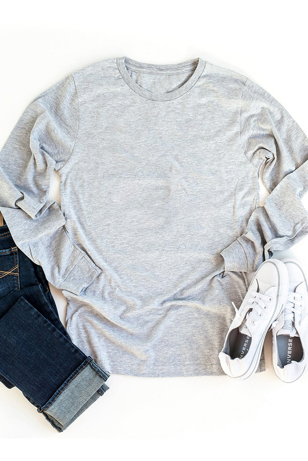 Plain Crew Neck Long Sleeve Top