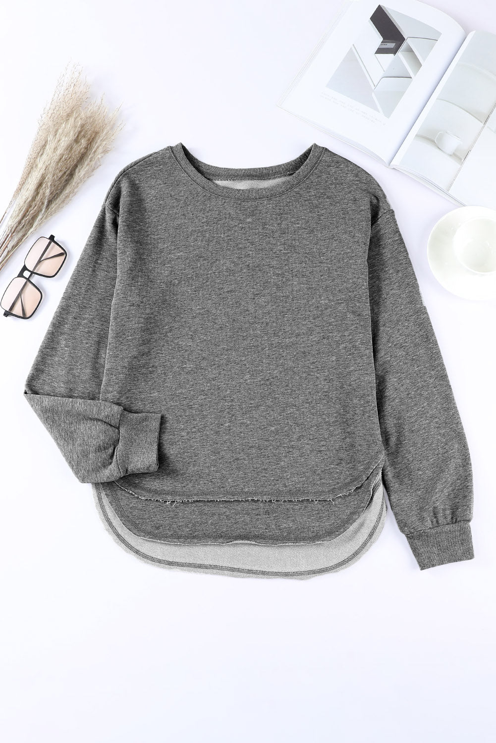 Irregular Side Slit Pullover Sweatshirt