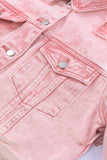 Veste en jean courte rose effet vieilli à franges