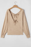 Khaki Tie Plunging Back Dolman Sleeve Oversize Top