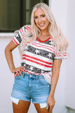 Star and Stripe Print V-Neck Casual T-Shirt